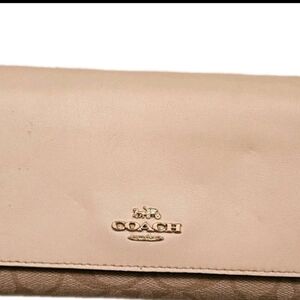 Coach Signature Leather Trifold ID Wallet Clutch Khaki/Light Pink Style#B2246